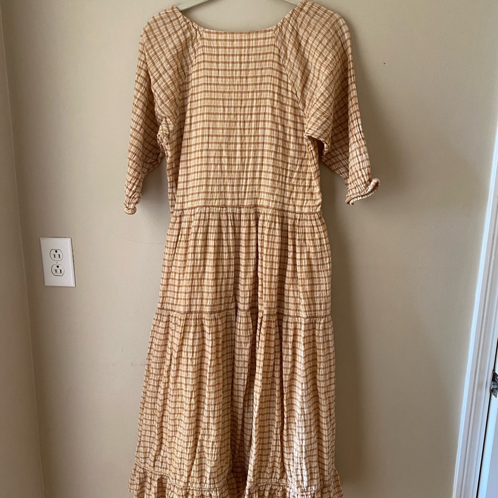 Bobbie Wren Boho Tiered Maxi Dress in Tan Check Print Large - Picture 7 of 9